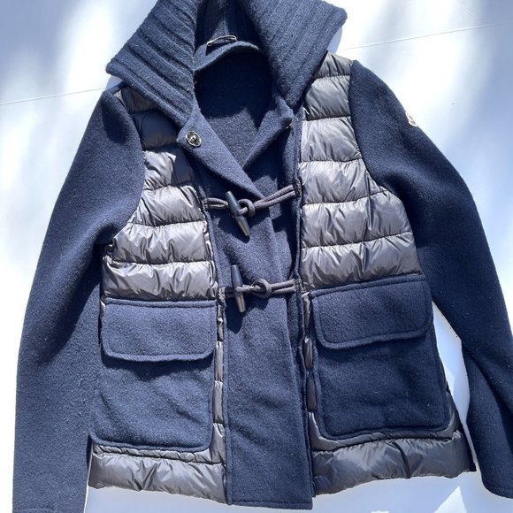 Authentic Moncler Navy Wool Padded Maglione Tricot Cardigan Down Jacket L - Picture 5 of 12